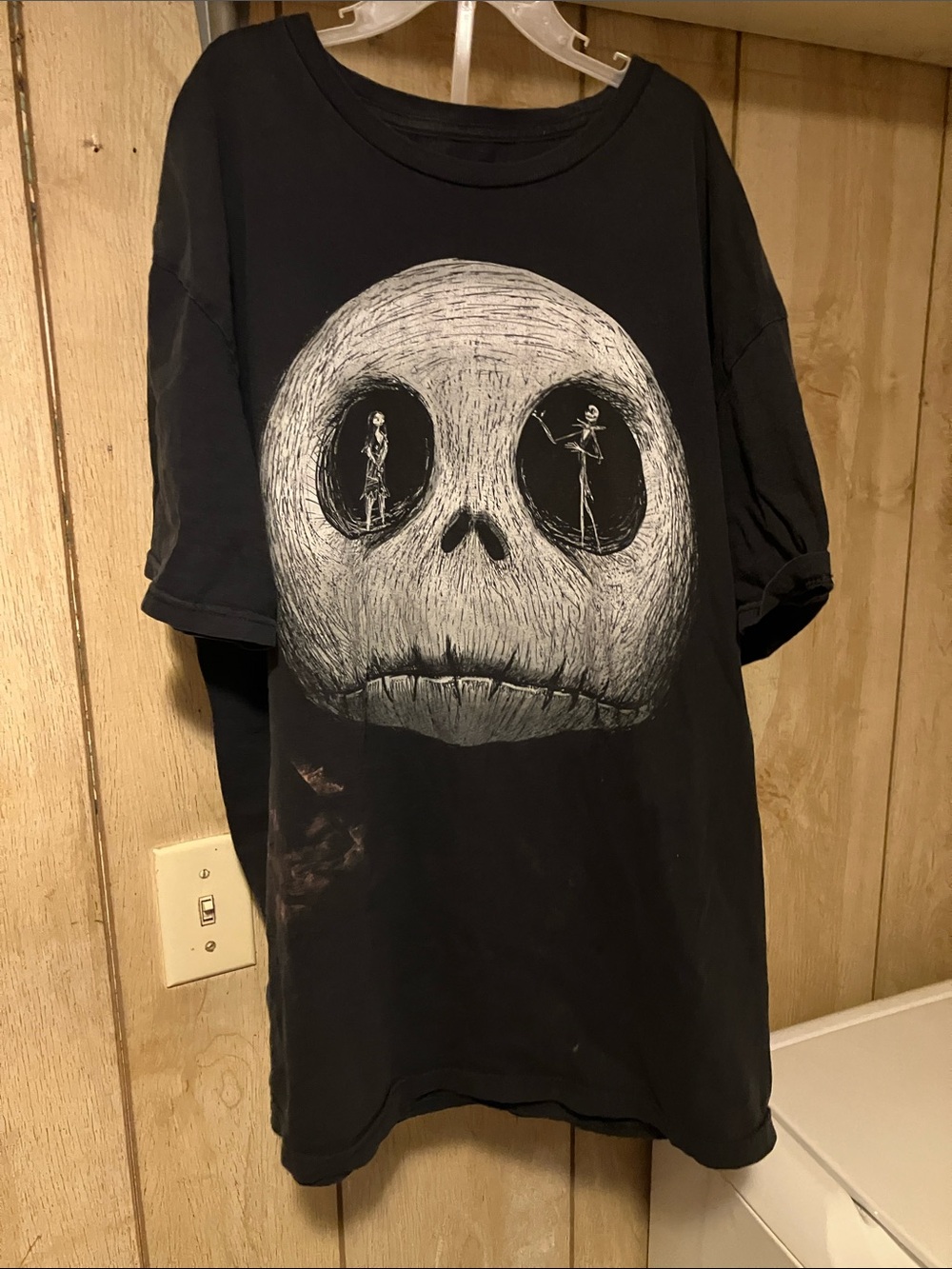 Disney Black Short-Sleeve T-Shirt with Large White Skull Face Graphic